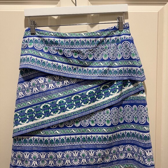 JMcLaughlin Contemporary Bright Blue and Green Patterned Skirt in Size M. - Picture 1 of 4